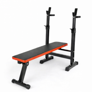 Banco de ejercicio multifuncional con press plano y rack de pesas con soporte para barra en Medellín, Colombia